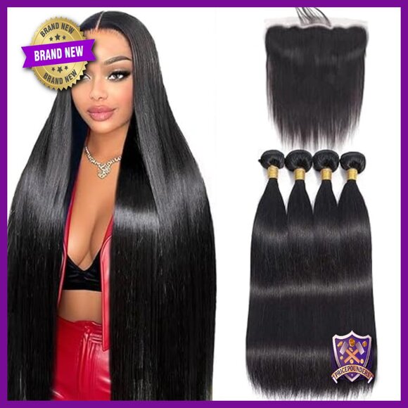 Brazilian Virgin Human Hair Extensions with HD Lace Frontal 4 Bundles main image 5